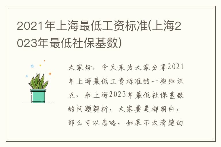 2021年上海最低工资标准(上海2023年最低社保基数)